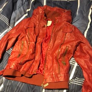 Women’s Red Esley Leather Jacket with Small Tear